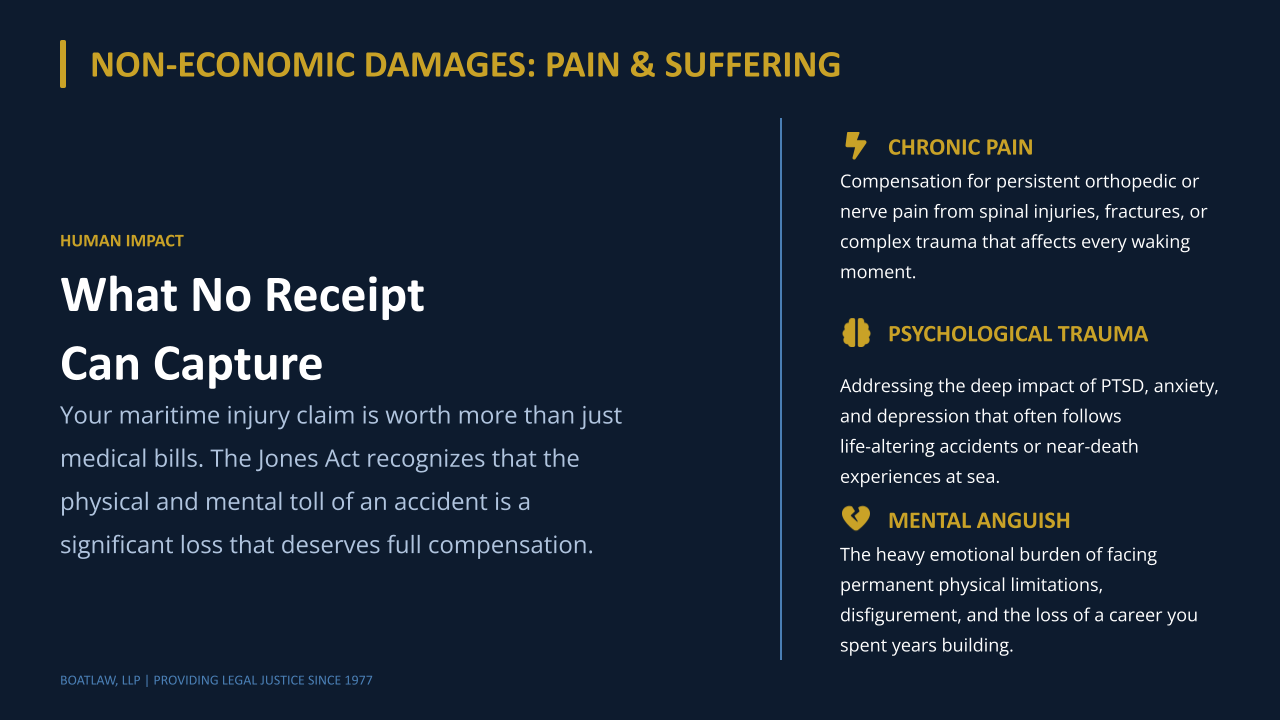 Jones Act non-economic damages: chronic pain, psychological trauma, and mental anguish after a maritime injury
